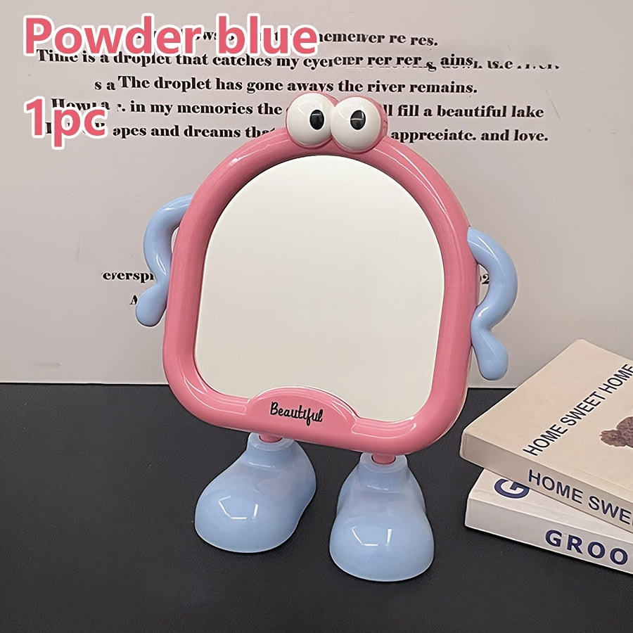 Cute Cartoon Desktop Makeup Mirror — Adjustable Angle HD Glass Portable Dressing Table Mirror for Bedroom & Dorm