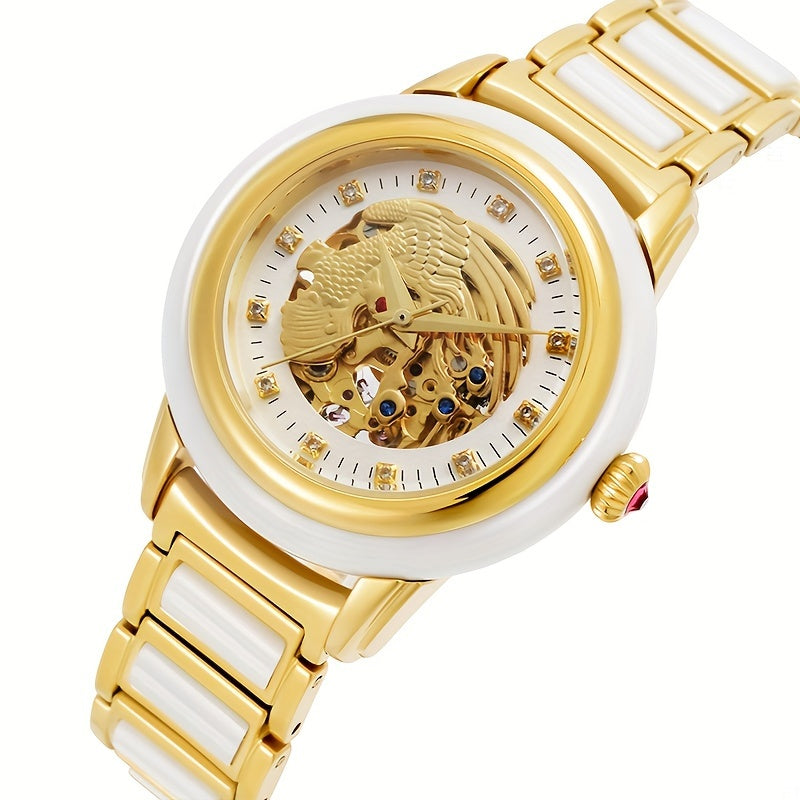 Elegant Women's Automatic Mechanical Watch with Stainless Steel Band, Phoenix Dial