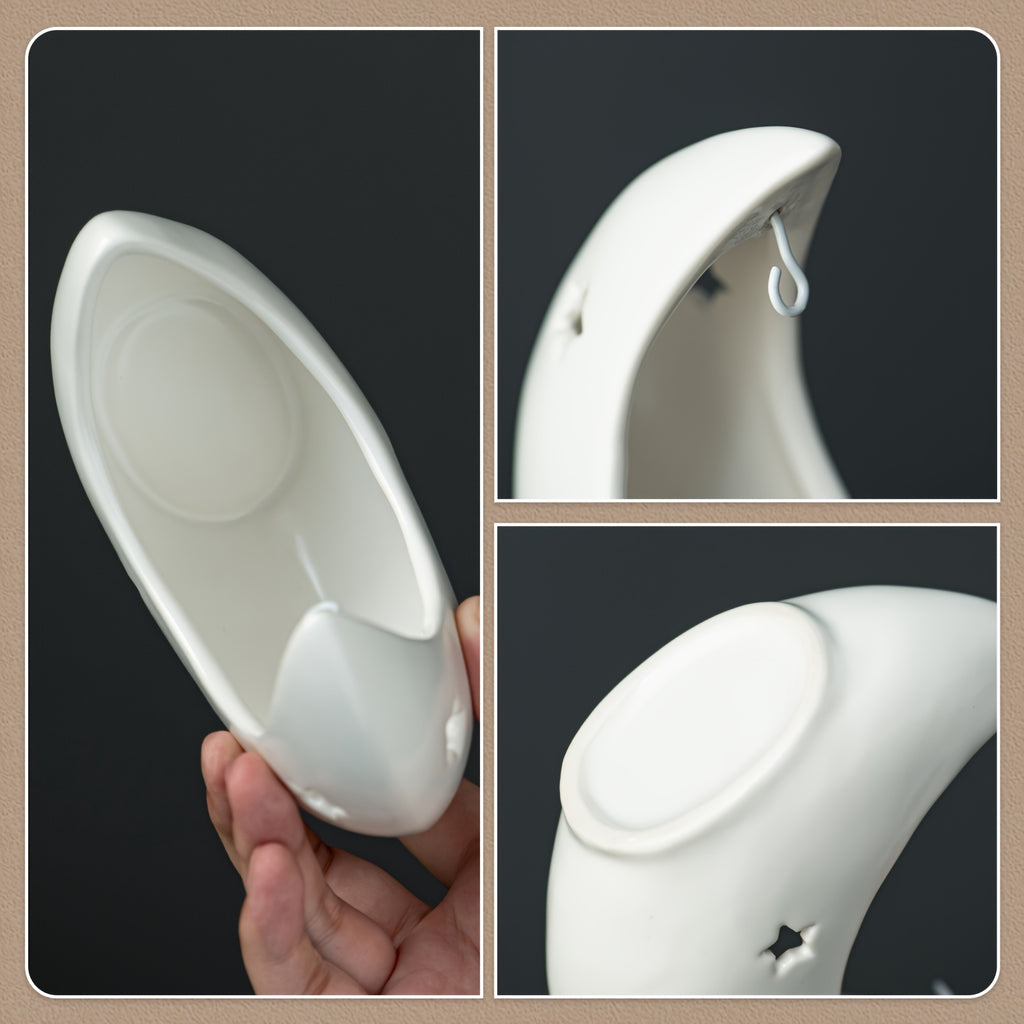 Star and Moon Ceramic Candle Holder | Essential Oil Diffuser & Arabian Desktop Home Decor | Eid & Holiday Gift