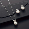 Rose Gold Plated Imitation Pearl Necklace & Stud Earring Set with Square Rhinestone Pendant – Two-Piece Women's Jewelry Gift