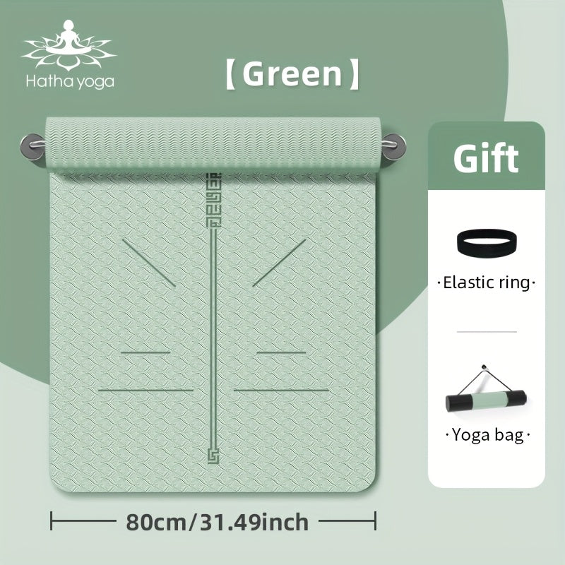 31 in (79 cm) TPE Yoga Mat with Alignment Guide - Anti-Slip Durable Mat for Yoga, Pilates & Home Workouts