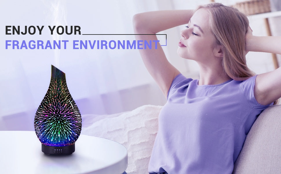 USB Essential Oil Diffuser 4.06 oz (120 ml) – Soundwave Technology, 7-Color LED Mood Light, Auto-Off & 4 Timers, BPA-Free Glass Oval for Home & Office