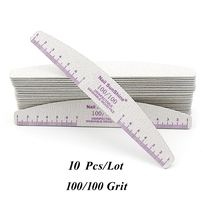 10-Pack Half-Moon Nail Files & Buffers – 80/100/150/180/240 Grit – Birch Wood Sandpaper for Manicure & Pedicure