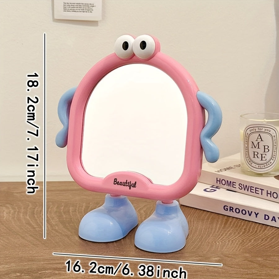Cute Cartoon Desktop Makeup Mirror — Adjustable Angle HD Glass Portable Dressing Table Mirror for Bedroom & Dorm