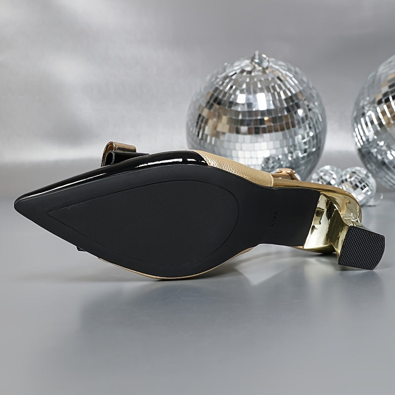 Elegant Summer Pointed-Toe Ankle-Strap Pumps — Block High Heels with Buckle and Rubber Sole for Office & Parties