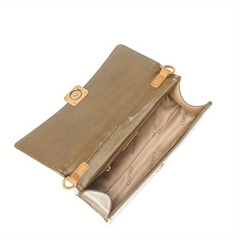 Waxed Leather Baguette Underarm Bag for Women - Elegant Zipper Wristlet Crossbody Messenger