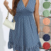 Plus Size Polka Dot Fit and Flare Dress - Deep V Neck Shirred Waist