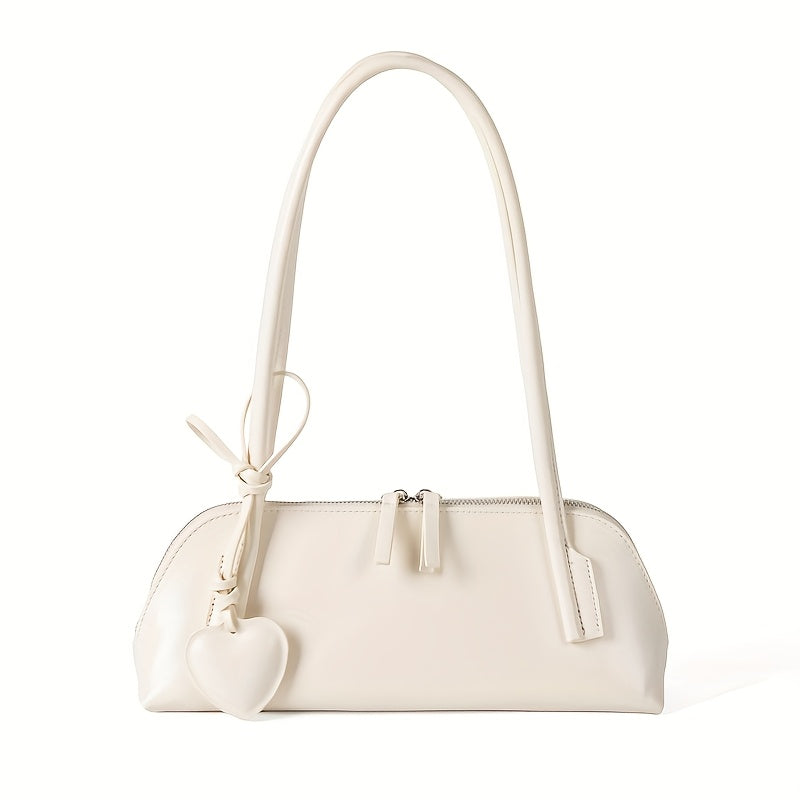 Heart Charm Large Capacity Baguette Shoulder Bag - PU Handbag for Women