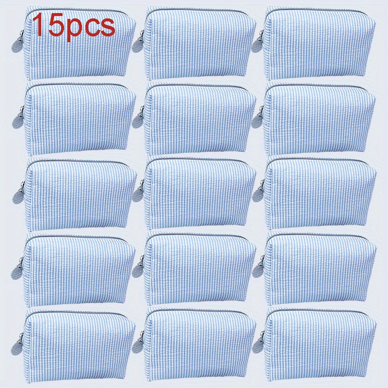 6/10/15-Pack Minimalist Embroidered Canvas Cosmetic Bag Set – Striped Travel Organizer Zipper Pouches for Wedding Favors & Gifts