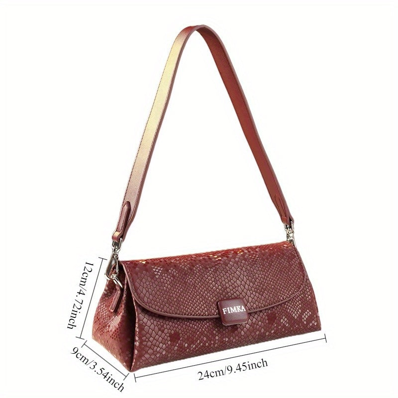 Elegant Snake-Print Baguette Crossbody Bag — Detachable Strap & Wristlet, Split Leather