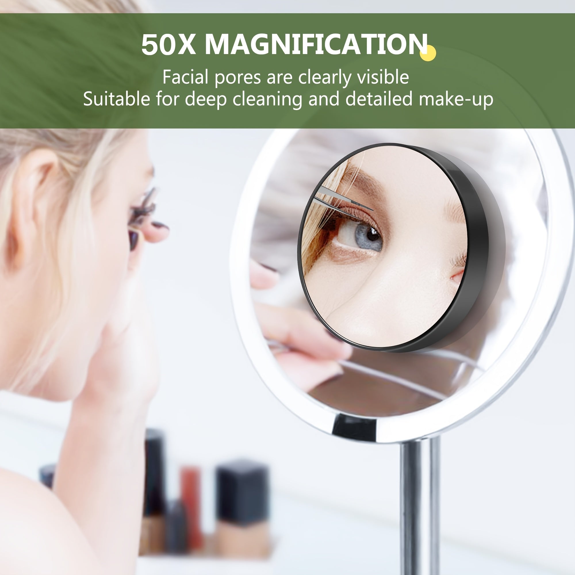 50x Magnifying Suction Cup Makeup Mirror - Battery-Free Compact Vanity Mirror for Makeup, Skincare, Contact Lens & Hair Removal