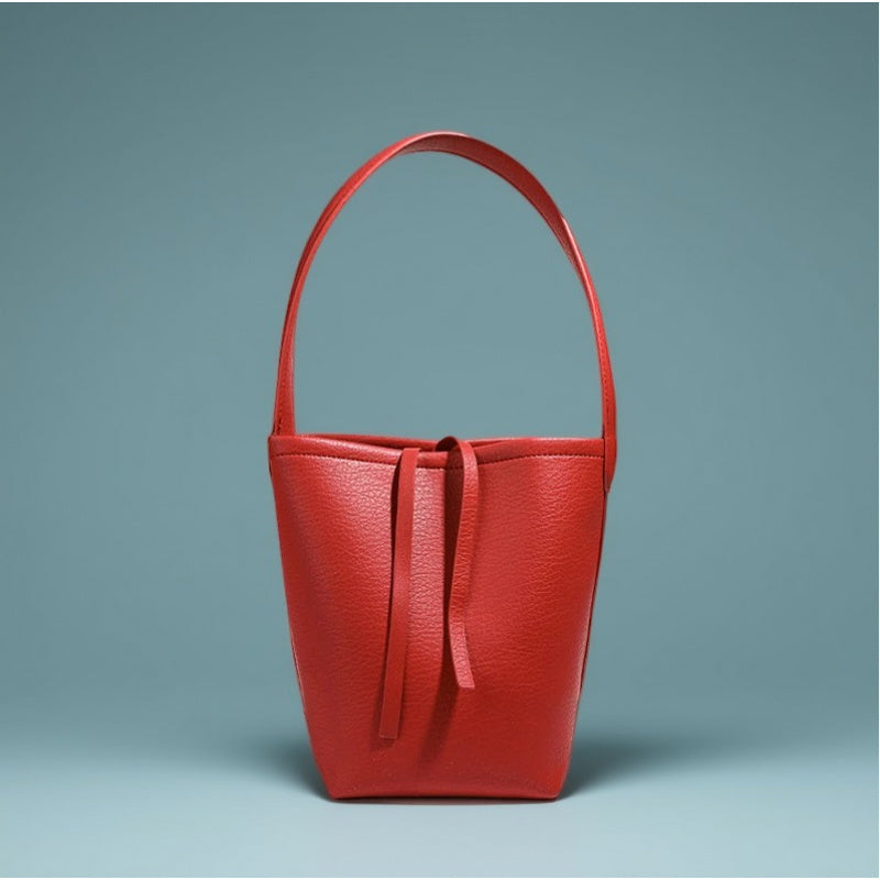 Women's Large Capacity Drawstring Tote – Structured PU Bucket Handbag with Gold-Tone Hardware for Work, Travel & Everyday