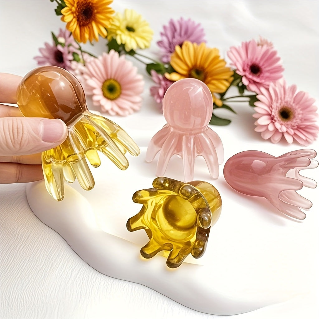 Octopus Head Scalp & Body Massage Tool – Ergonomic Natural Crystal Resin Gua Sha Comb for Acupressure & Muscle Relaxation