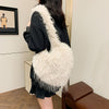 Heart-Shaped Faux Fur Shoulder Bag with Tassels, Plush Crossbody Handbag for Women, Large-Capacity Cute Punk Messenger Purse