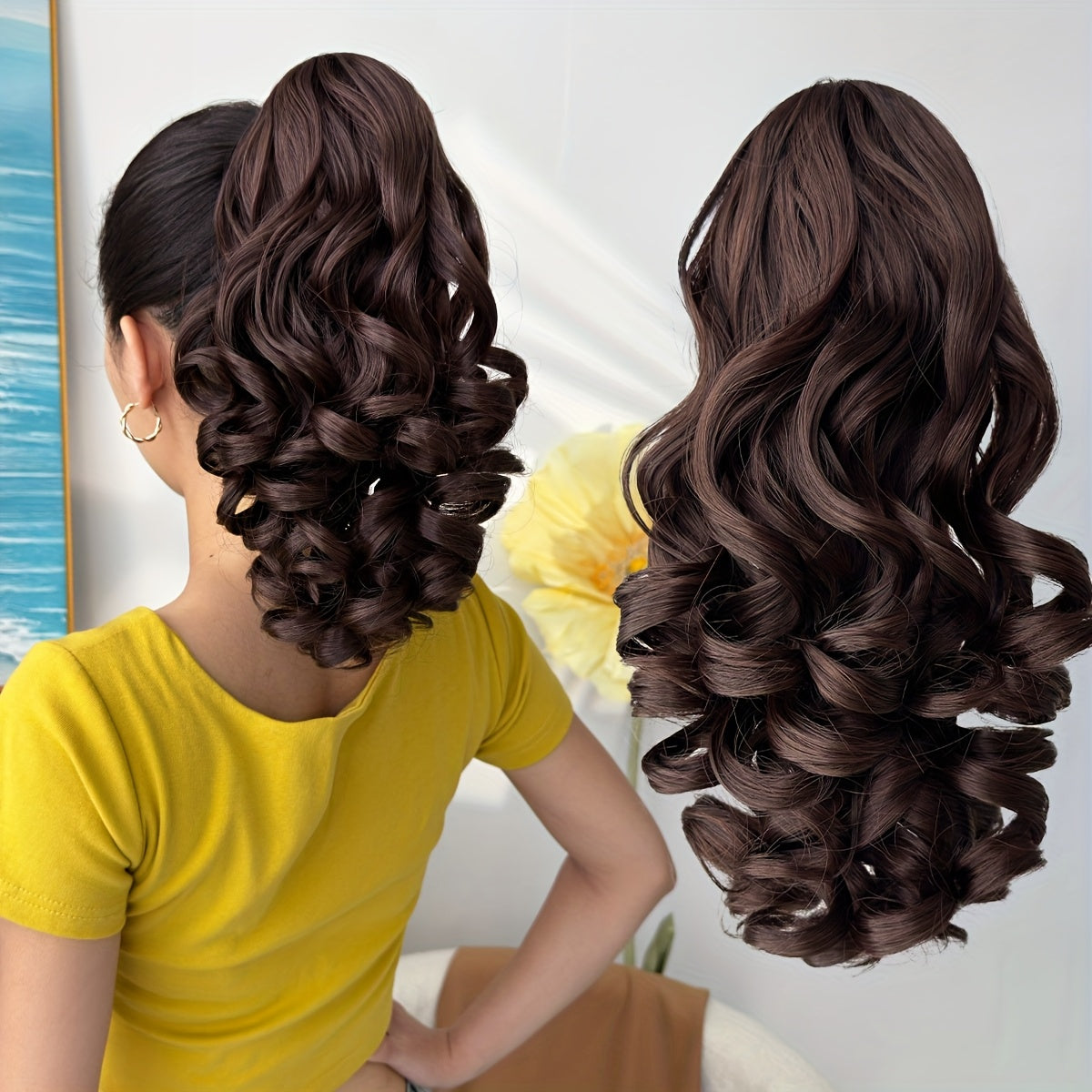 12-inch (30 cm) Ombre Brown to Blonde Deep Wave Short Ponytail Extension - Heat-Resistant Synthetic Claw Clip Hairpiece for Women & Girls