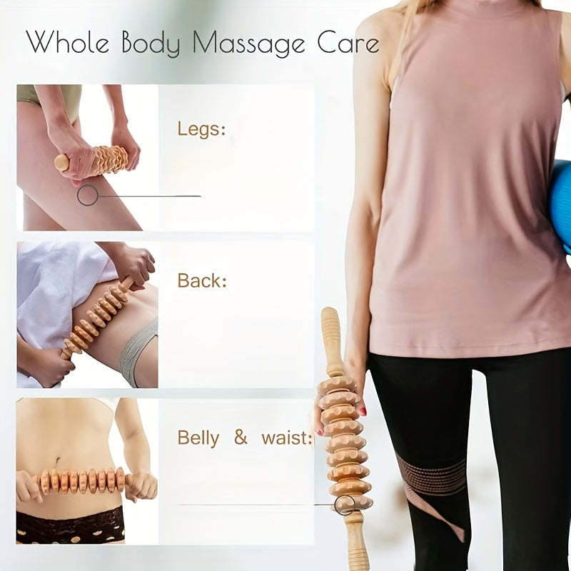 Wooden Fascia Massage Roller Wheel – Handheld Myofascial Roller for Body, Neck & Back, Portable Muscle Relief Gift