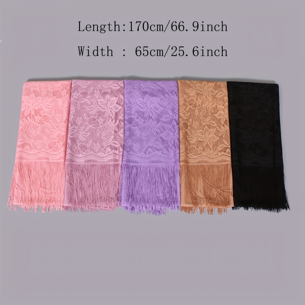 Lace Bridal Shawl – Embroidered Wedding Scarf with Tassels, Windproof Head Wrap & Church Veil