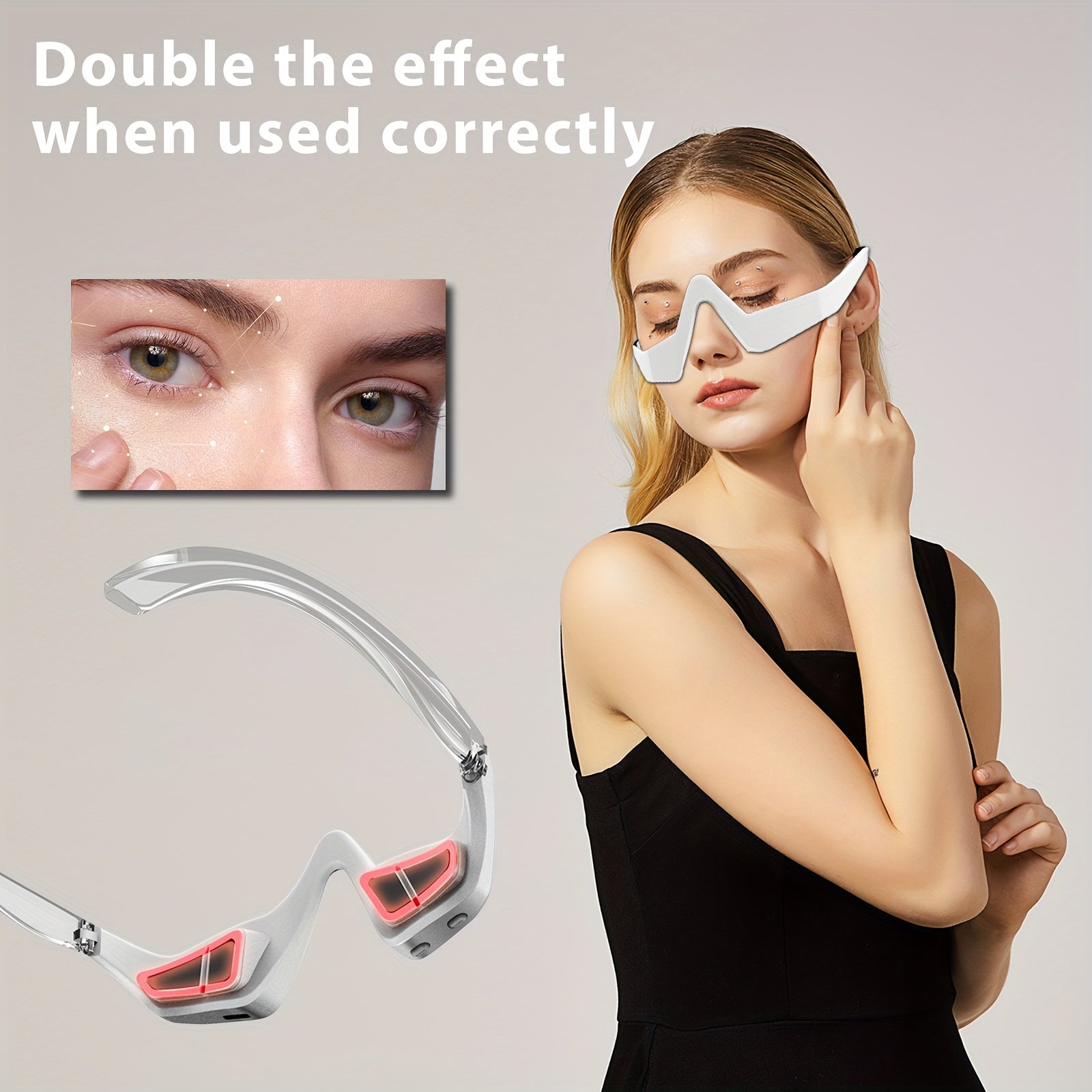 LED 3D Red Light Eye Massager – USB Rechargeable Eye Therapy Device for Dark Circles & Puffiness, 4 Massage Modes, 3 Intensity Levels, Portable