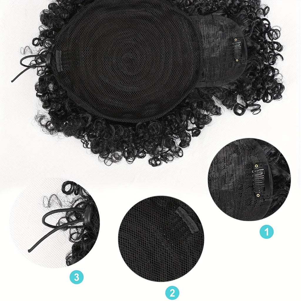 Afro Puff Drawstring Ponytail with Bangs - Short Kinky Curly Pineapple Updo Hair Bun for Women