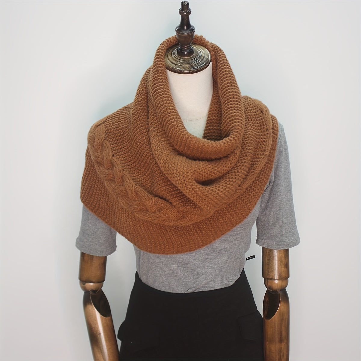 Women's Cable Knit Sweater Scarf – Soft Warm Winter Shawl Neck Wrap, Solid Colors (Green, Beige, Black, Red) — Hand Wash/Dry Clean