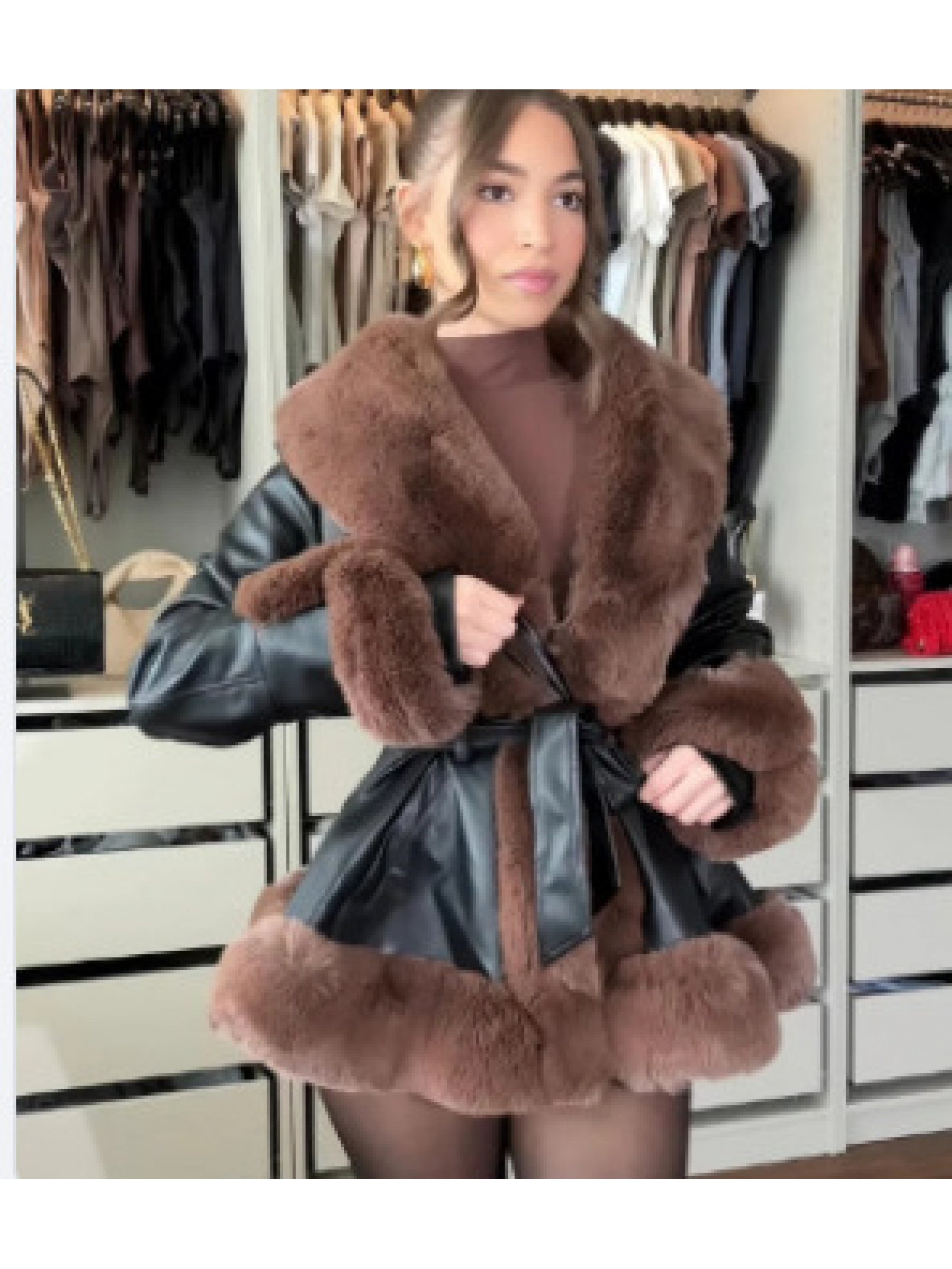 Thickened Waist-Defining PU Leather Coat – Women's Slim V-Neck Long Sleeve Jacket with Pockets, Tummy Control Outerwear