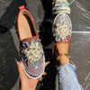 Women's Floral Slip-On Loafers — Thick Rubber Sole, Crystal Embellished Comfortable Flats