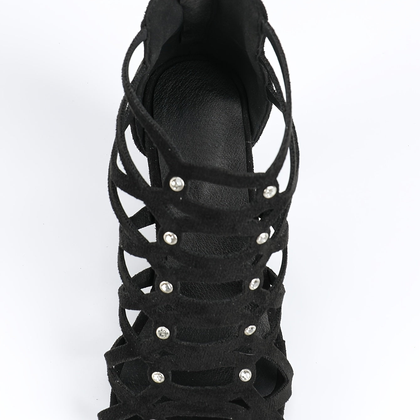 Women's Black Diamond Back Zip High Heel Strap Sandals – Round Toe Block Heel, Microfiber Upper & Insole, Rubber Sole