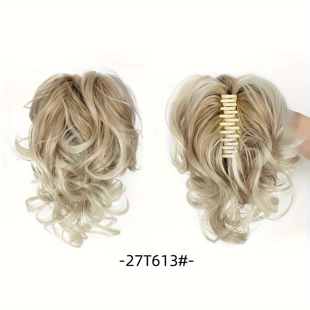 Wavy Short Clip-In Ponytail for Women - Voluminous Clip-In Bun with Adjustable Wires, Heat-Resistant Fiber