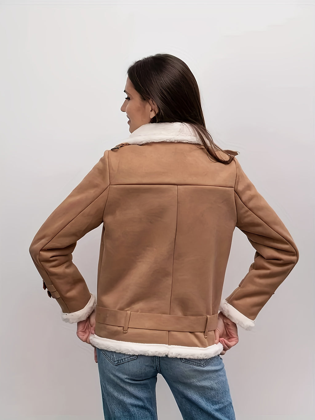 Women's Velvet PU Leather Jacket with Retro Collar – Thickened Lined Casual Coat