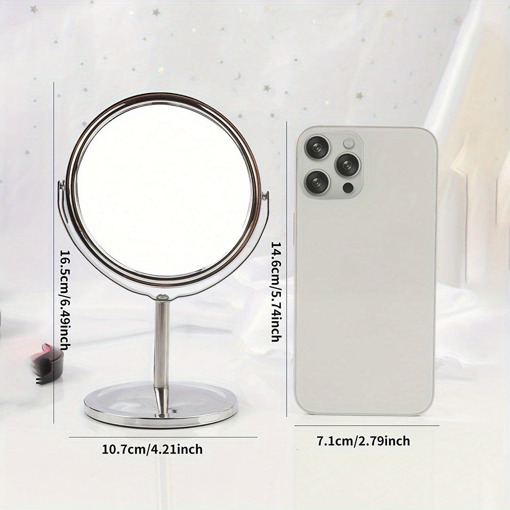 RANCAI 360° Stainless Steel Double-Sided Makeup Mirror – Polished Coastal Tabletop, HD Oil-Free Surface, Non-Electric, Anti-Skid Base