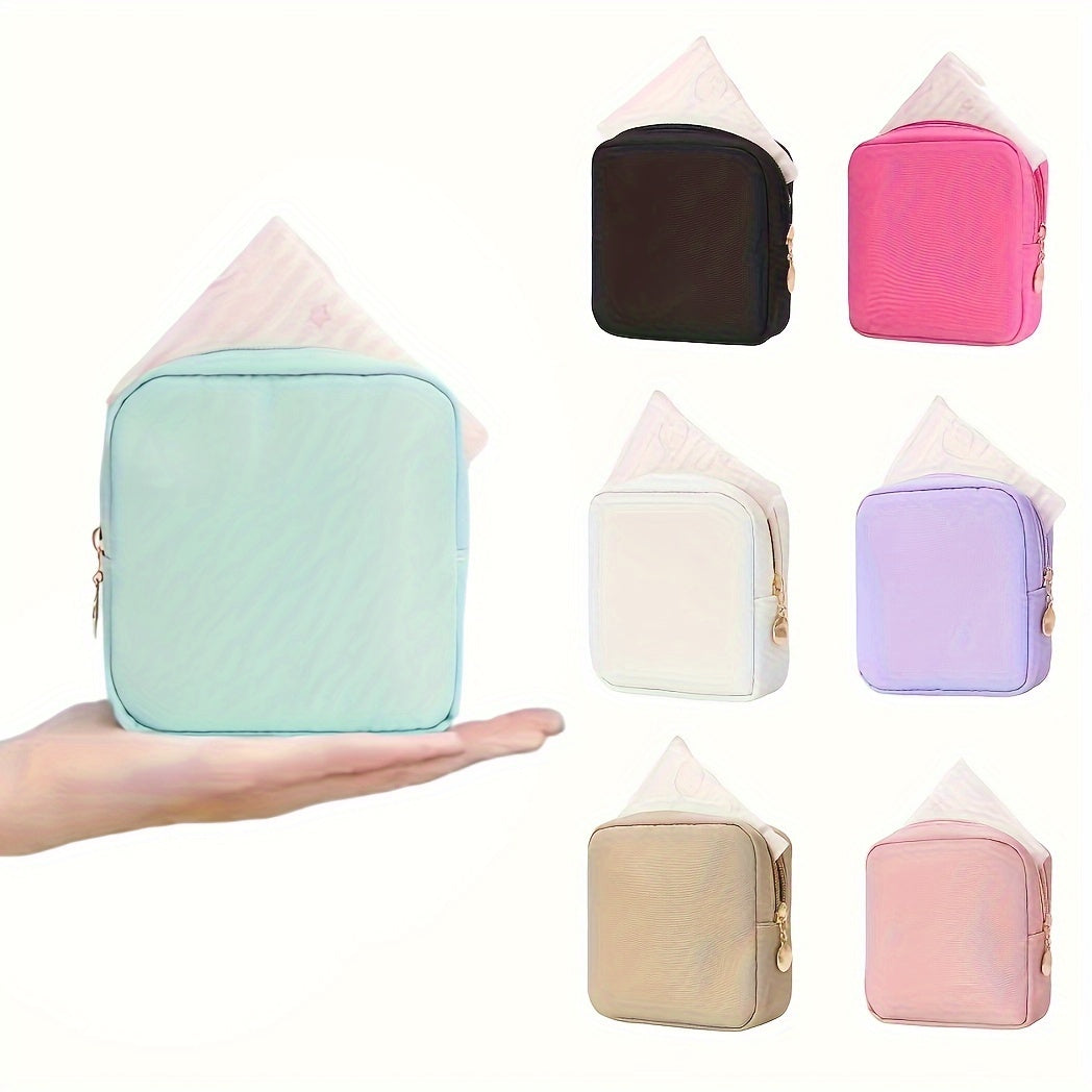 Solid Color Mini Makeup Bag – Portable Zipper Cosmetic Pouch & Sanitary Napkin Storage Clutch for Women
