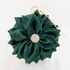 Red Floral Evening Clutch — Round Handheld Crossbody Bag with Gold Accents for Formal Events