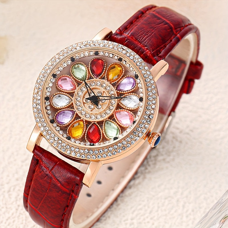 ORSGA Women's Rotating Dial Speedometer Analog Watch — Hollow Alloy Case, PU Leather Strap, Mechanical Movement, Business Casual Gift