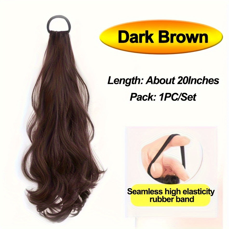 20" (50 cm) Heat-Resistant Synthetic Ponytail Extension — Voluminous Layered Loose Waves with Non-Slip Band, Natural-Looking Light Beige for Women