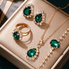 5-Piece Green Rhinestone Jewelry Set for Women – Necklace, Earrings, Bracelet & Ring – Elegant Sparkling Party & Bridal Jewelry