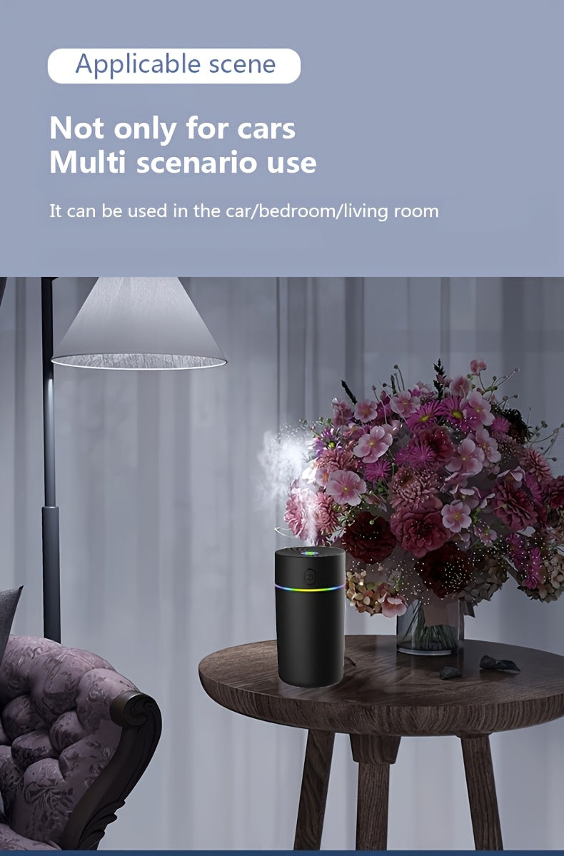 USB Mini Car Air Freshener & Humidifier, Essential Oil Aroma Diffuser with 7-Color LED for Cars, Home, Office, Travel (No Battery)