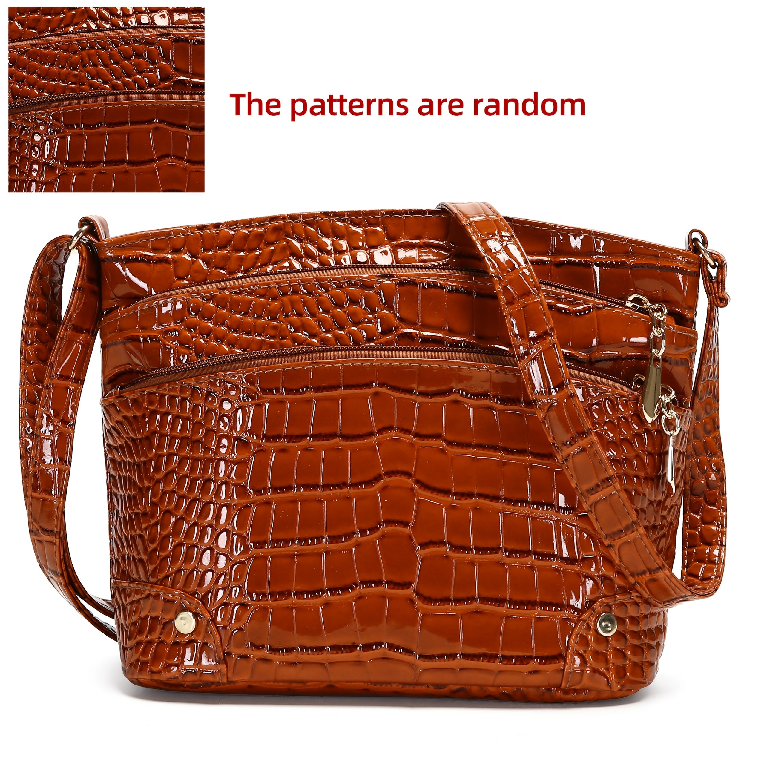 Crocodile Pattern PU Women's Shoulder & Crossbody Bag - Multi-Layer Large Capacity Bucket Bag