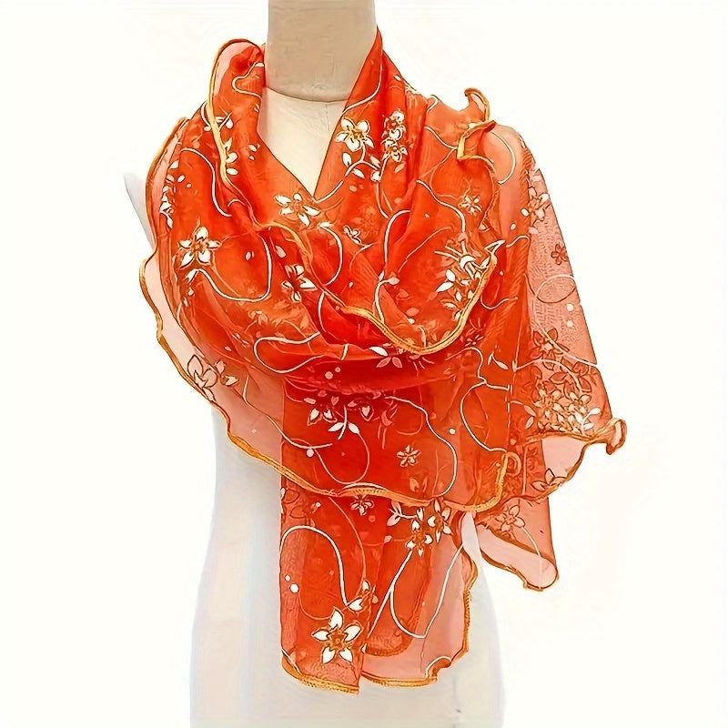 Floral Embroidered Scarf – Breathable, Windproof Boho Shawl & Sunproof Travel Wrap