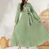 Women's Elegant Long Sleeve Maxi Dress Tie-Waist Polka Dot Flowy Evening Gown for Weddings, Office & Casual