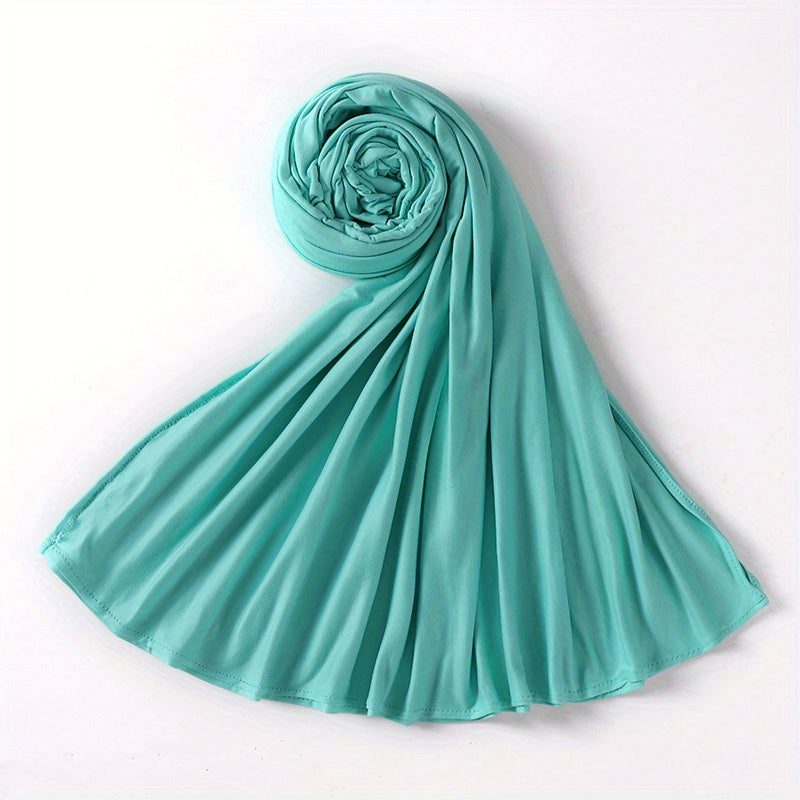 Long Jersey Hijab - Lightweight Breathable Solid Scarf, Windproof Elegant Shawl for Women