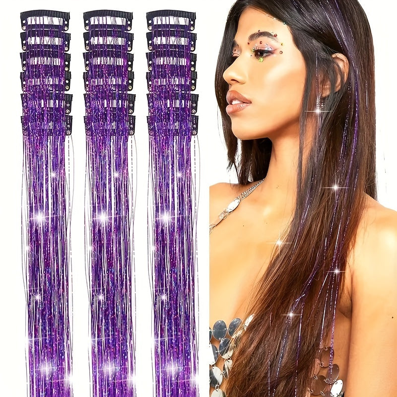 18-Pack 20-Inch Metallic Clip-In Hair Extensions with BB Clips — Heat-Resistant Sparkling Fairy Hair for Women