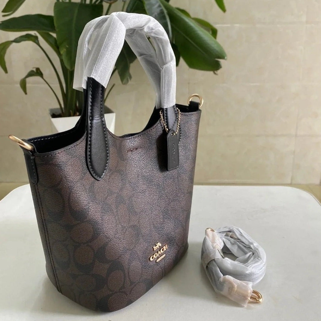 Coach Hanna Signature Canvas Bucket Bag - Women's Crossbody Handbag, Casual Purse & Gift