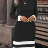 Striped Crew Neck Long Sleeve Slim Fit Knit Dress for Women - Elegant Spring & Fall