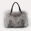 Luxury Faux Fur Top-Handle Handbag, Plush Furry Purse with Glitter Detail & Fixed Shoulder Strap
