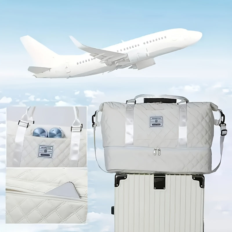 4-in-1 Travel Tote Bag Set – Large Capacity Travel & Gym Tote with Chest Bag, Makeup Pouch & Waist Pack – White, Black, Pink