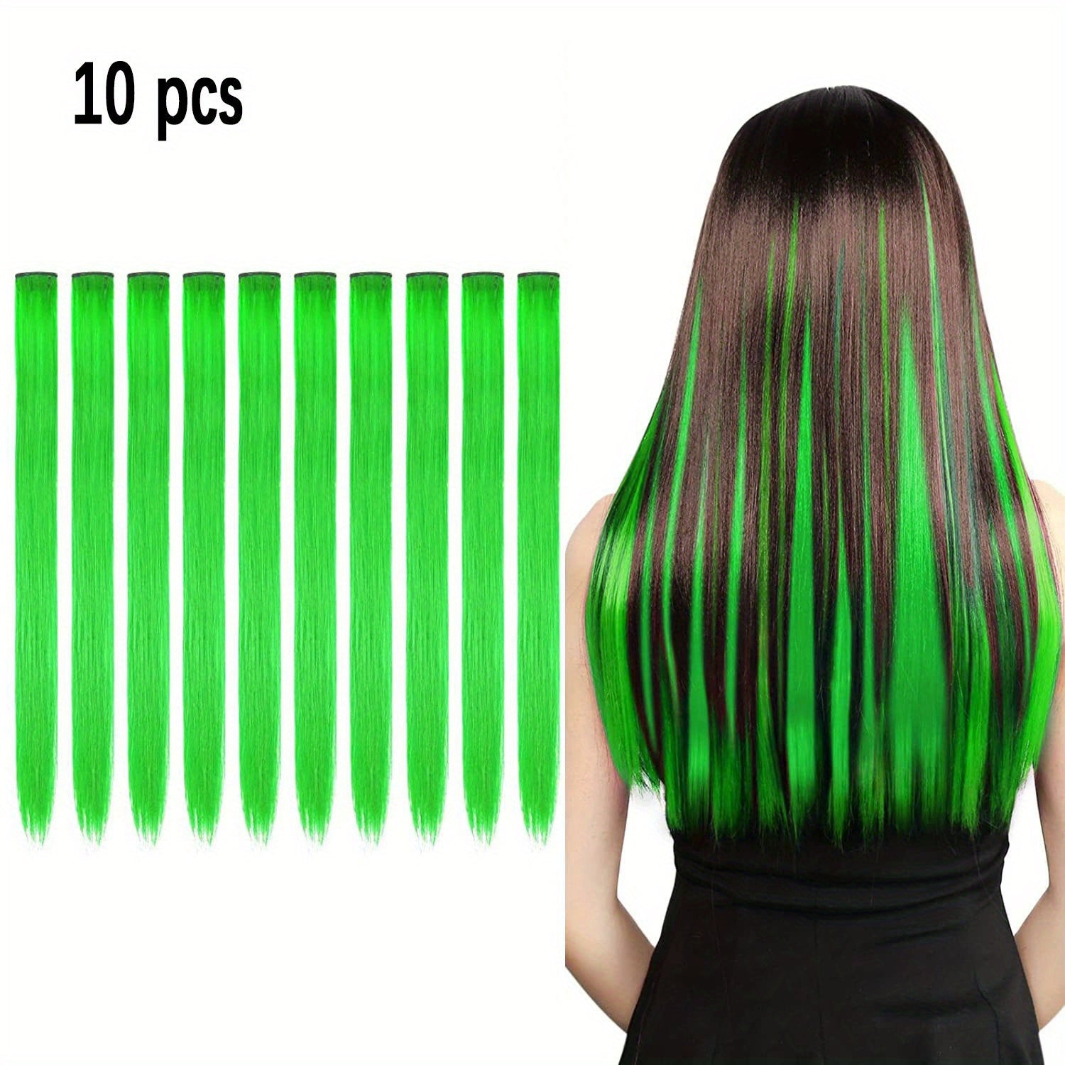 10-Pack 18-Inch (45 cm) Clip-In Hair Extensions — Straight Multicolor Highlights, Heat-Resistant Synthetic Clip-On Strands