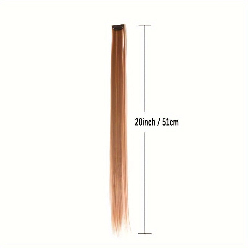 10-Pack 18-Inch (45 cm) Clip-In Hair Extensions — Straight Multicolor Highlights, Heat-Resistant Synthetic Clip-On Strands