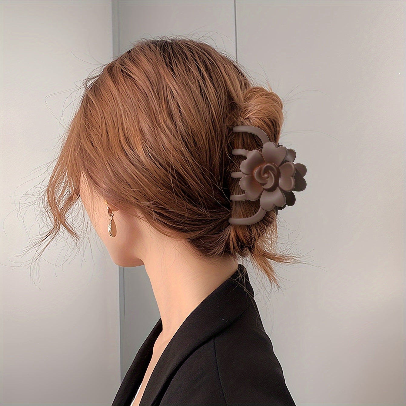 Matte Flower Hair Clip - Large Non-Slip Floral Barrette, Solid Color (1pc)