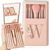 5-Piece Soft Fluffy Makeup Brush Set with Mirror – Rose Gold Letter Pattern, Travel Foundation & Eyeshadow Brushes