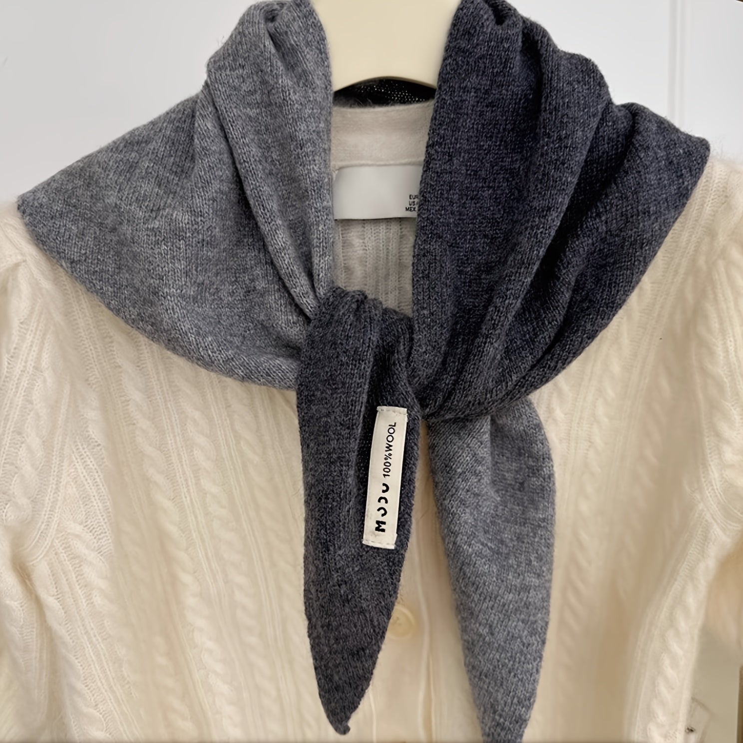 Women's Luxury 100% Wool Triangle Shawl Scarf - Brown Elegant Knit Neck Wrap, Headband & Face Cover for Winter, Office & Party